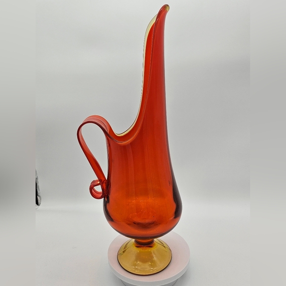 Vintage L.E. Smith Amberina Swung Stretch Art Glass Amberina Pitcher Glows 17.5" - Picture 3 of 14